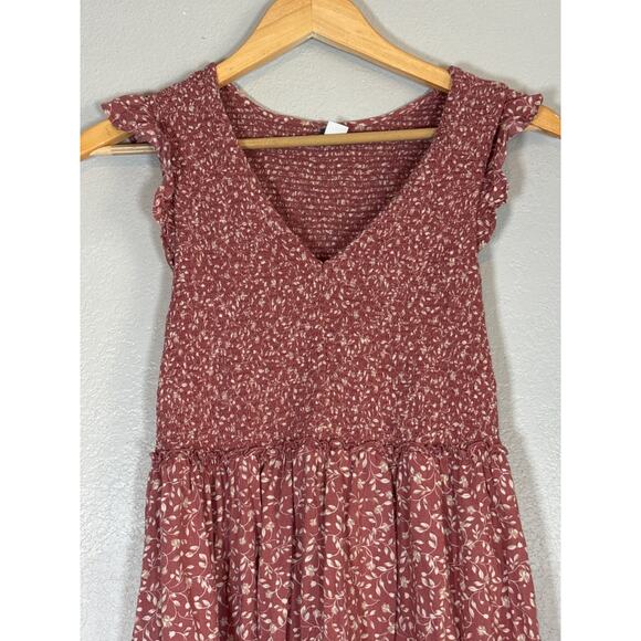Old Navy Fit & Flare Smocked Floral Maxi Dress Womens Small Mauve Pink Spring - Picture 2 of 7